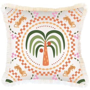Cushion Cover-Coastal Fringe-Palm Mosaic White-45cm x 45cm
