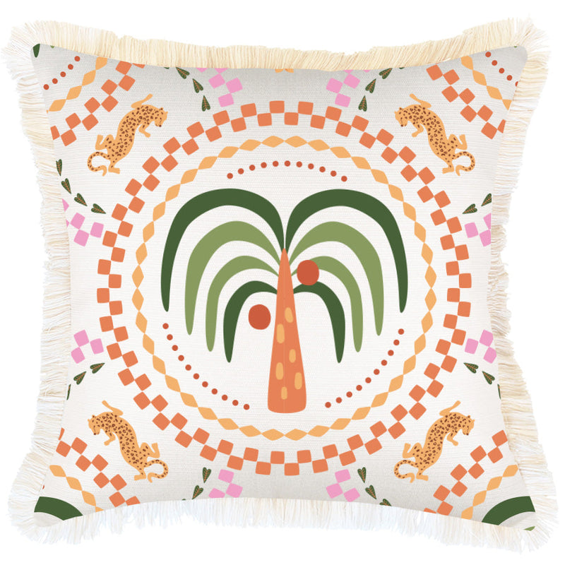 Cushion Cover-Coastal Fringe-Palm Mosaic White-45cm x 45cm