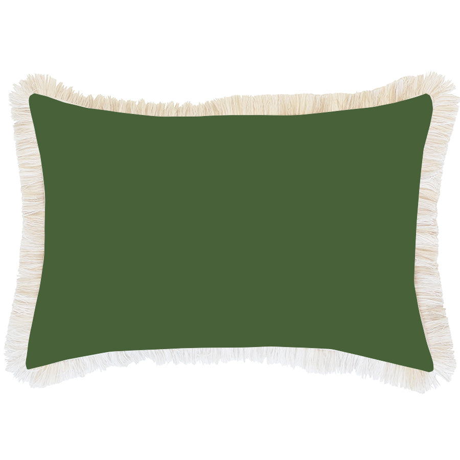 Cushion Cover-Coastal Fringe-Solid Dark Green White-35cm x 50cm
