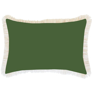 Cushion Cover-Coastal Fringe-Solid Dark Green White-35cm x 50cm