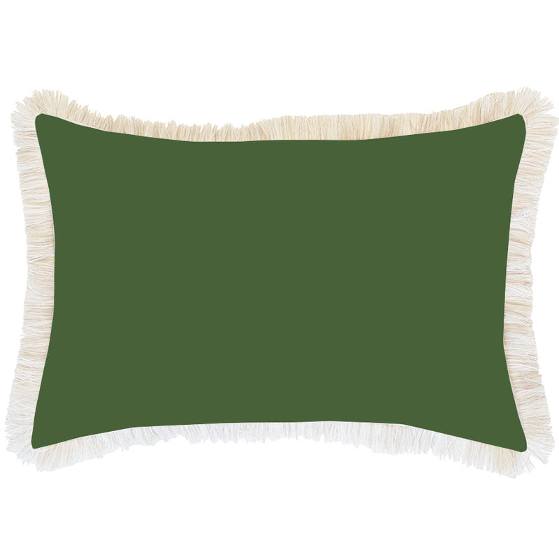 Cushion Cover-Coastal Fringe-Solid Dark Green White-35cm x 50cm