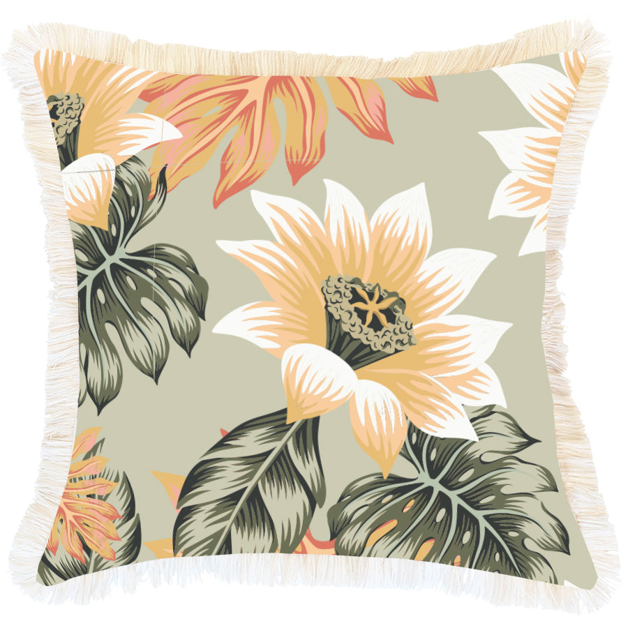 Cushion Cover-Coastal Fringe-Secret Garden White-45cm x 45cm