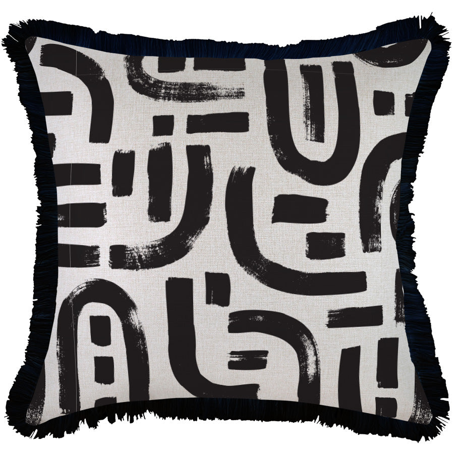 Cushion Cover-Coastal Fringe Black-Abstract Black-60cm x 60cm