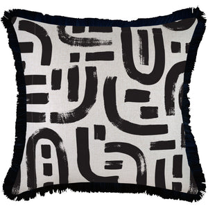 Cushion Cover-Coastal Fringe Black-Abstract Black-60cm x 60cm