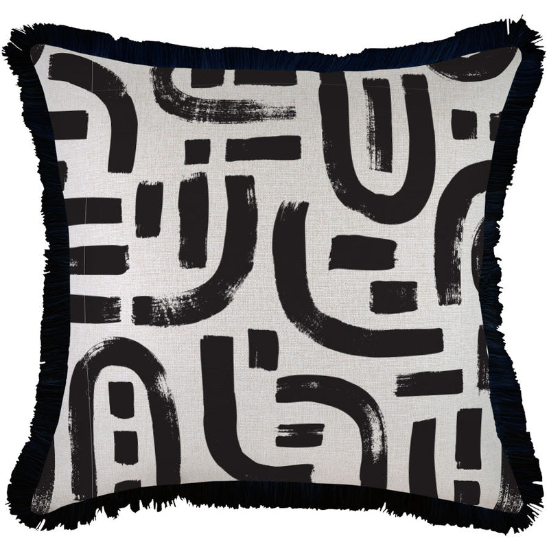 Cushion Cover-Coastal Fringe Black-Abstract Black-60cm x 60cm