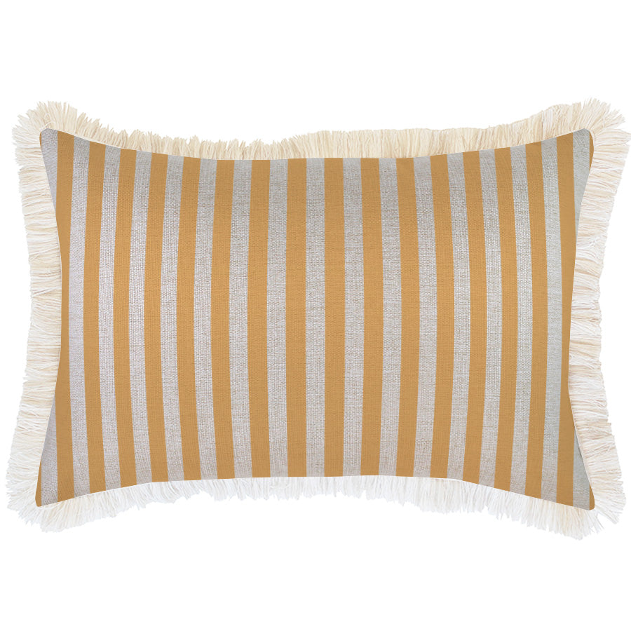 Cushion Cover-Coastal Fringe-Candy Stripe Mustard-35cm x 50cm