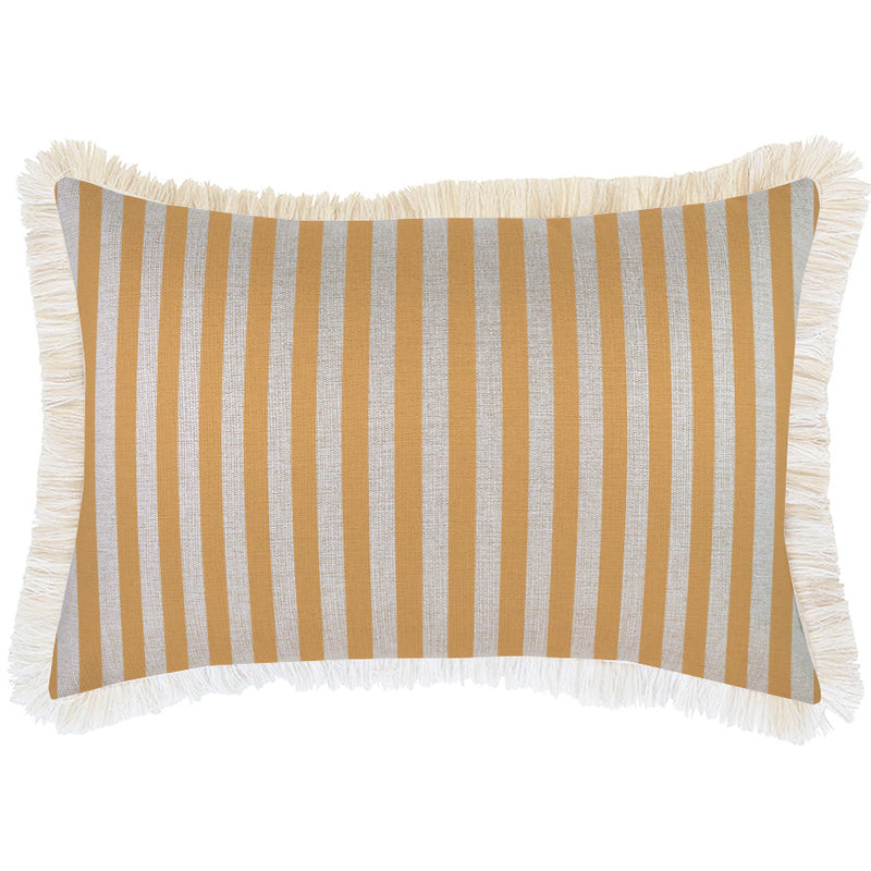 Cushion Cover-Coastal Fringe-Candy Stripe Mustard-35cm x 50cm
