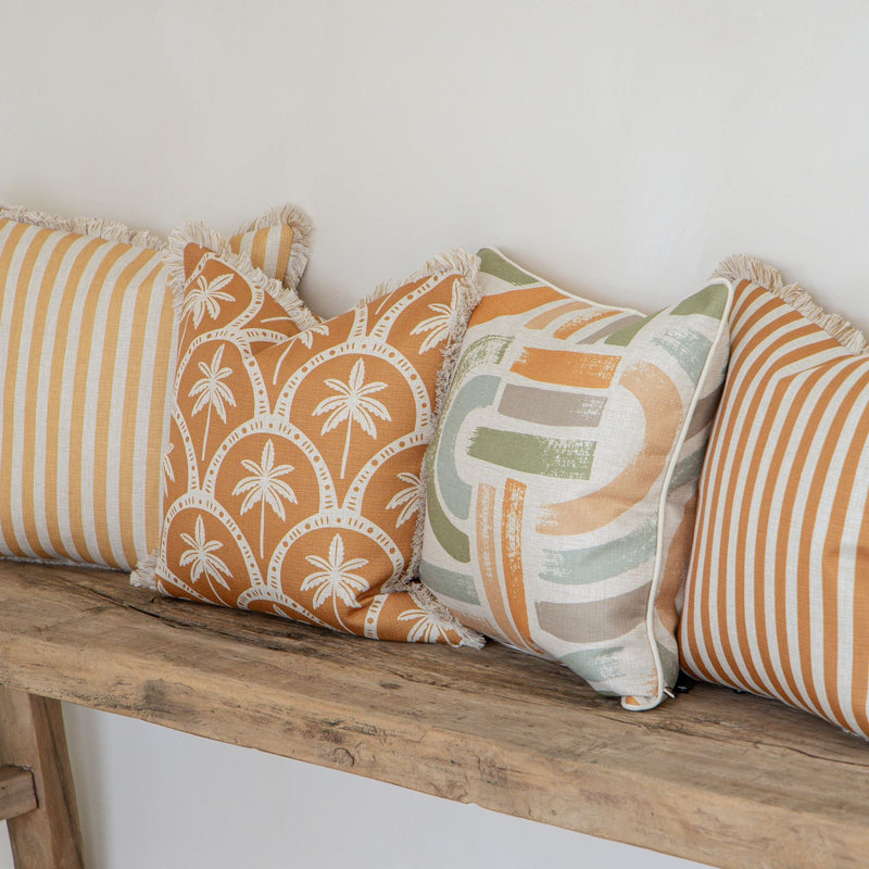 Cushion Cover-Coastal Fringe-Candy Stripe Mustard-45cm x 45cm