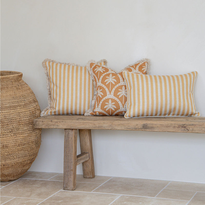 Cushion Cover-Coastal Fringe-Candy Stripe Mustard-45cm x 45cm
