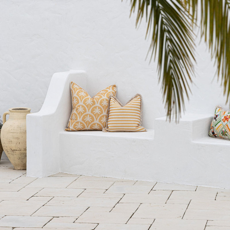 Cushion Cover-Coastal Fringe-Candy Stripe Mustard-45cm x 45cm