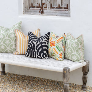 Cushion Cover-Coastal Fringe-Candy Stripe Mustard-45cm x 45cm