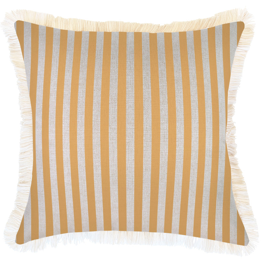 Cushion Cover-Coastal Fringe-Candy Stripe Mustard-45cm x 45cm