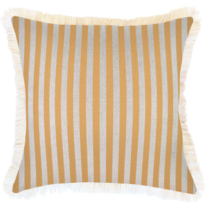 Cushion Cover-Coastal Fringe-Candy Stripe Mustard-45cm x 45cm