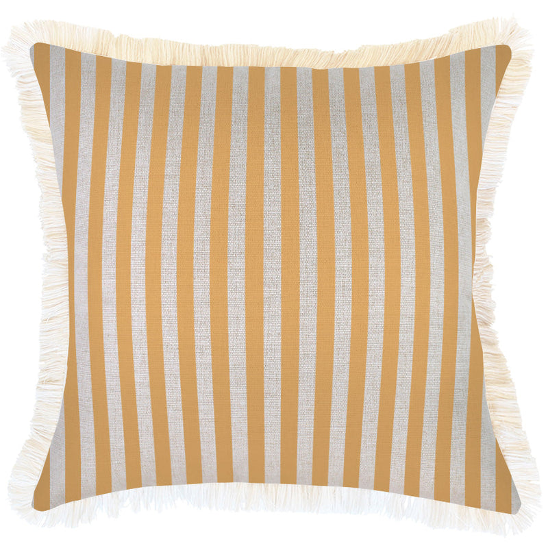 Cushion Cover-Coastal Fringe-Candy Stripe Mustard-45cm x 45cm
