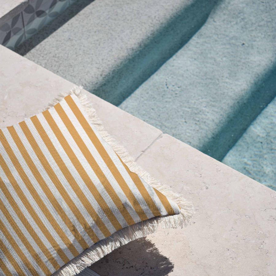 Cushion Cover-Coastal Fringe-Candy Stripe Mustard-45cm x 45cm