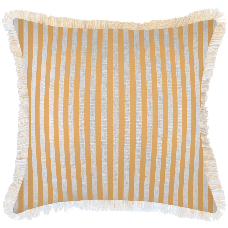 Cushion Cover-Coastal Fringe-Candy Stripe Mustard-60cm x 60cm