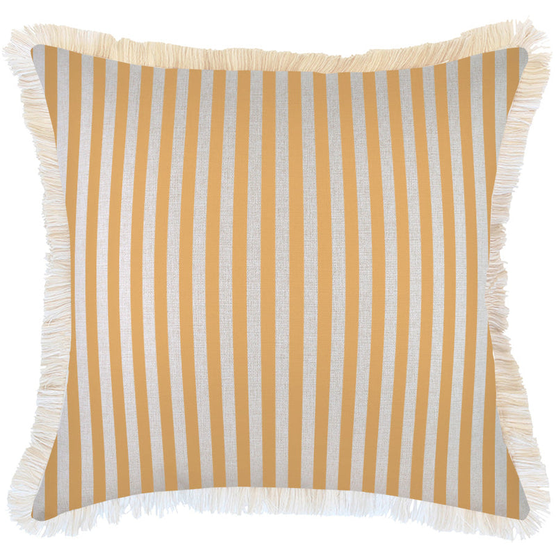 Cushion Cover-Coastal Fringe-Candy Stripe Mustard-60cm x 60cm