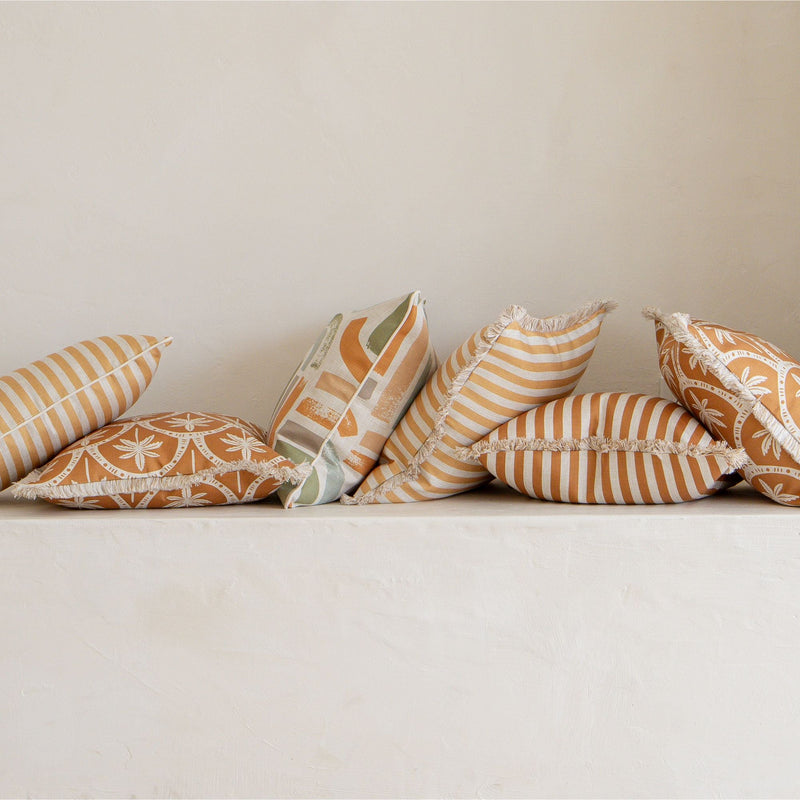 Cushion Cover-Coastal Fringe-Candy Stripe Rust-45cm x 45cm