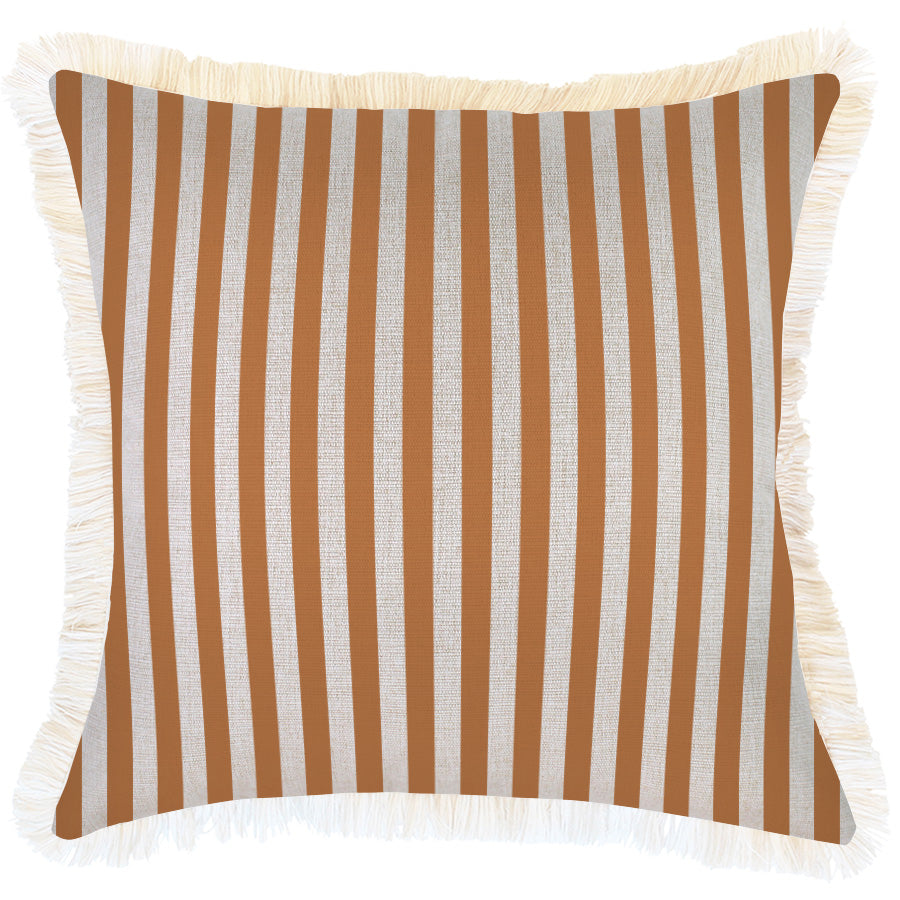 Cushion Cover-Coastal Fringe-Candy Stripe Rust-45cm x 45cm