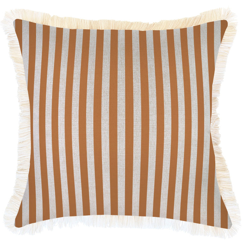 Cushion Cover-Coastal Fringe-Candy Stripe Rust-45cm x 45cm