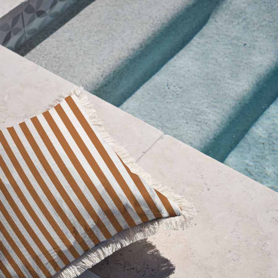 Cushion Cover-Coastal Fringe-Candy Stripe Rust-60cm x 60cm