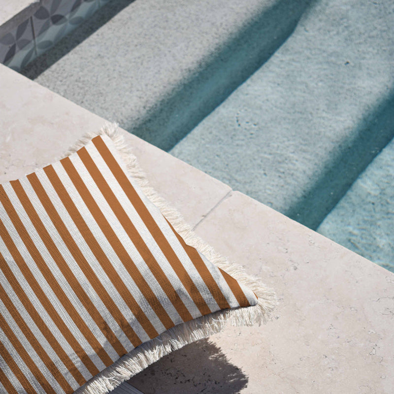 Cushion Cover-Coastal Fringe-Candy Stripe Rust-45cm x 45cm