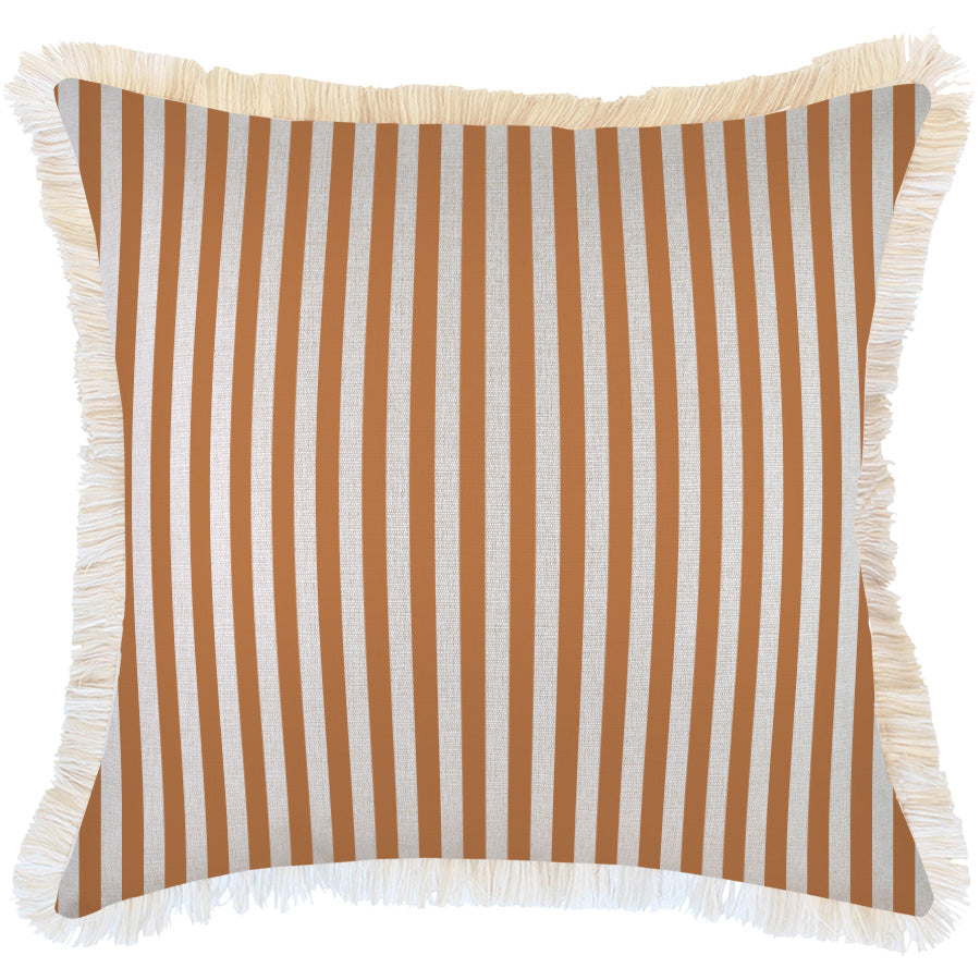Cushion Cover-Coastal Fringe-Candy Stripe Rust-60cm x 60cm