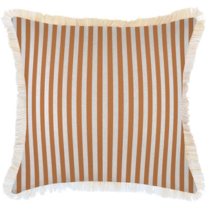 Cushion Cover-Coastal Fringe-Candy Stripe Rust-60cm x 60cm
