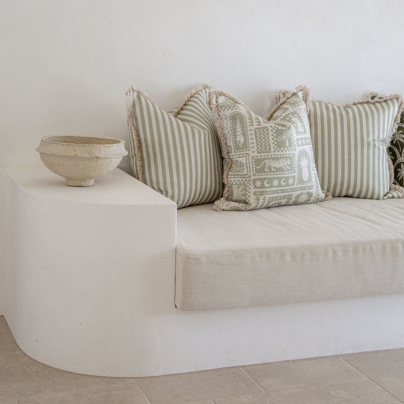 Cushion Cover-Coastal Fringe-Candy Stripe Sage-45cm x 45cm