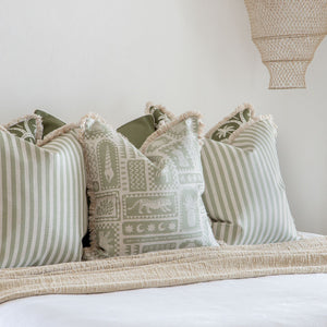 Cushion Cover-Coastal Fringe-Candy Stripe Sage-45cm x 45cm