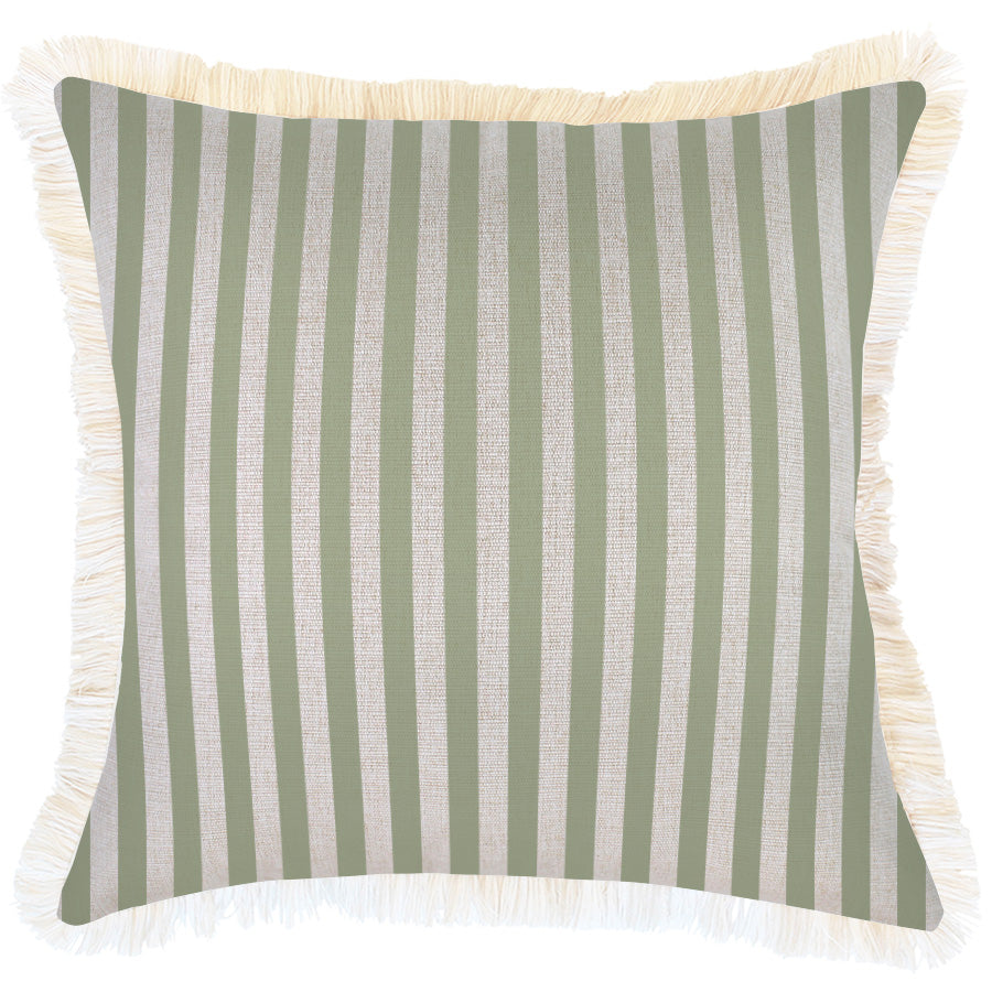 Cushion Cover-Coastal Fringe-Candy Stripe Sage-45cm x 45cm