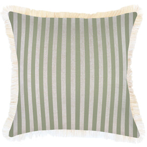 Cushion Cover-Coastal Fringe-Candy Stripe Sage-45cm x 45cm
