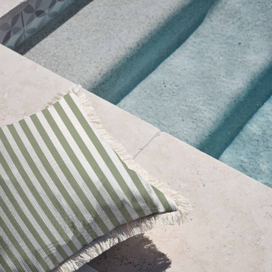 Cushion Cover-Coastal Fringe-Candy Stripe Sage-45cm x 45cm