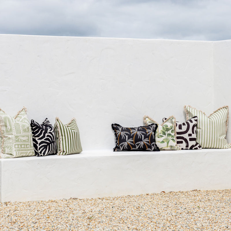 Cushion Cover-Coastal Fringe-Candy Stripe Sage-60cm x 60cm