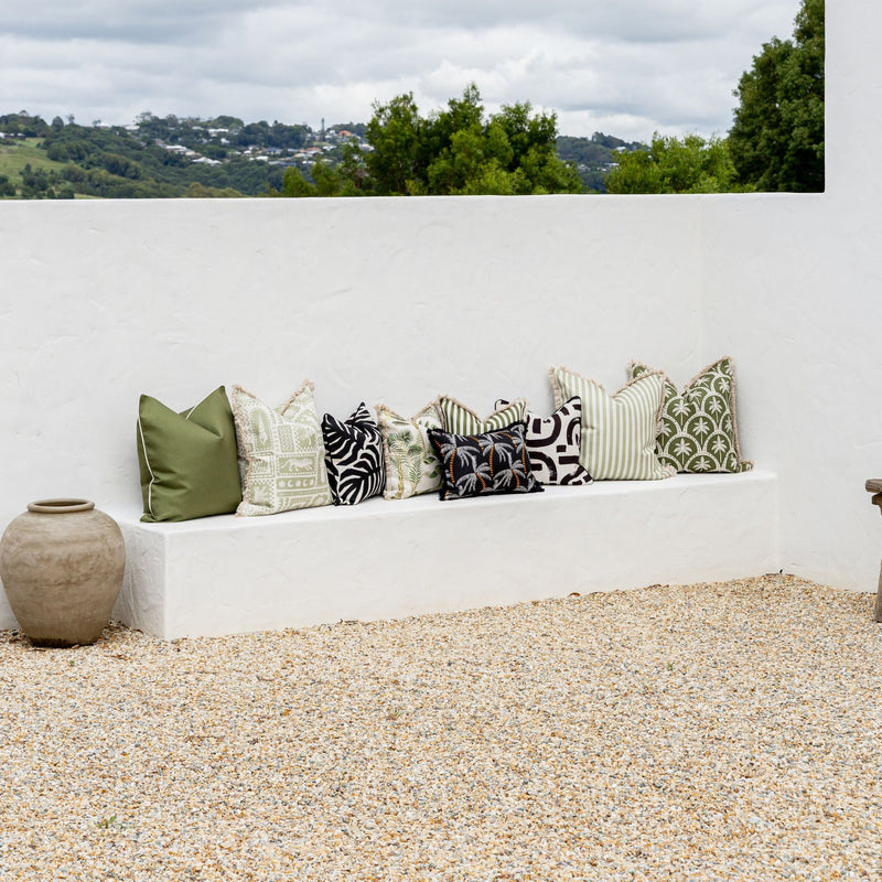Cushion Cover-Coastal Fringe-Candy Stripe Sage-60cm x 60cm