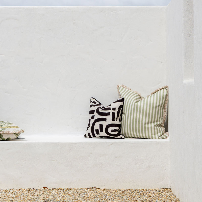 Cushion Cover-Coastal Fringe-Candy Stripe Sage-60cm x 60cm