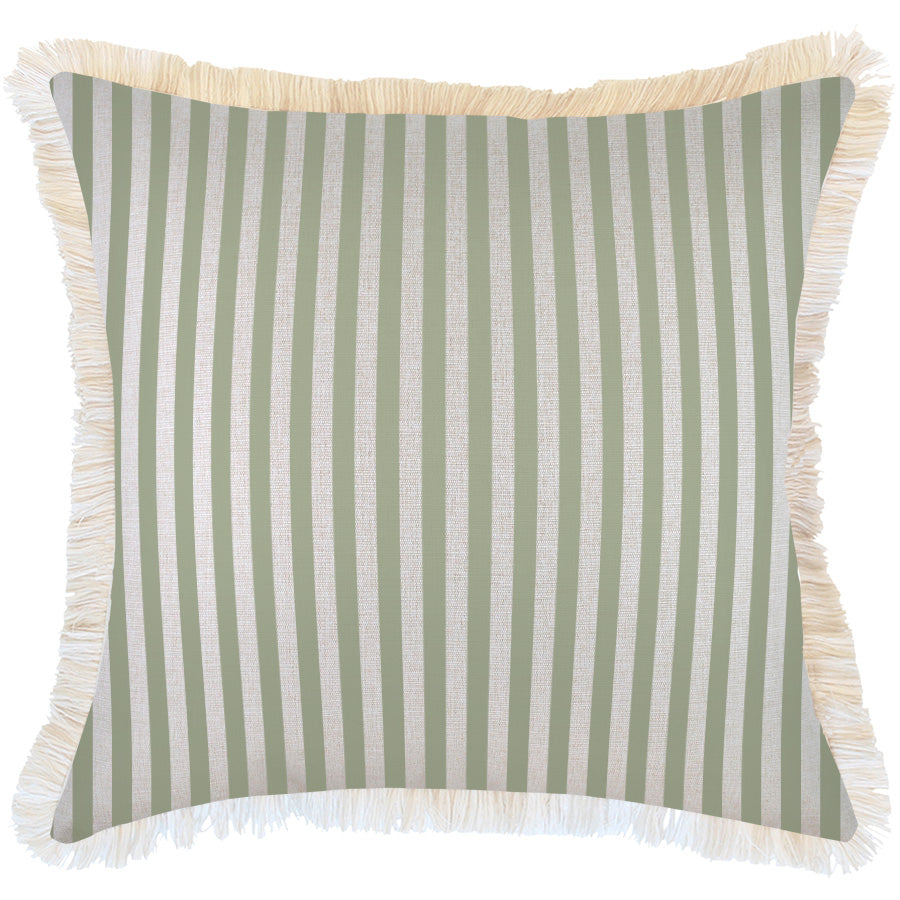 Cushion Cover-Coastal Fringe-Candy Stripe Sage-60cm x 60cm