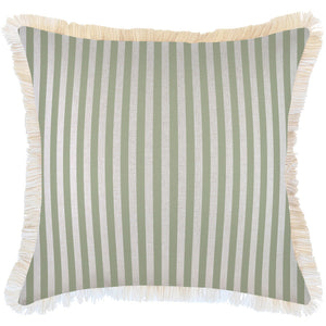 Cushion Cover-Coastal Fringe-Candy Stripe Sage-60cm x 60cm