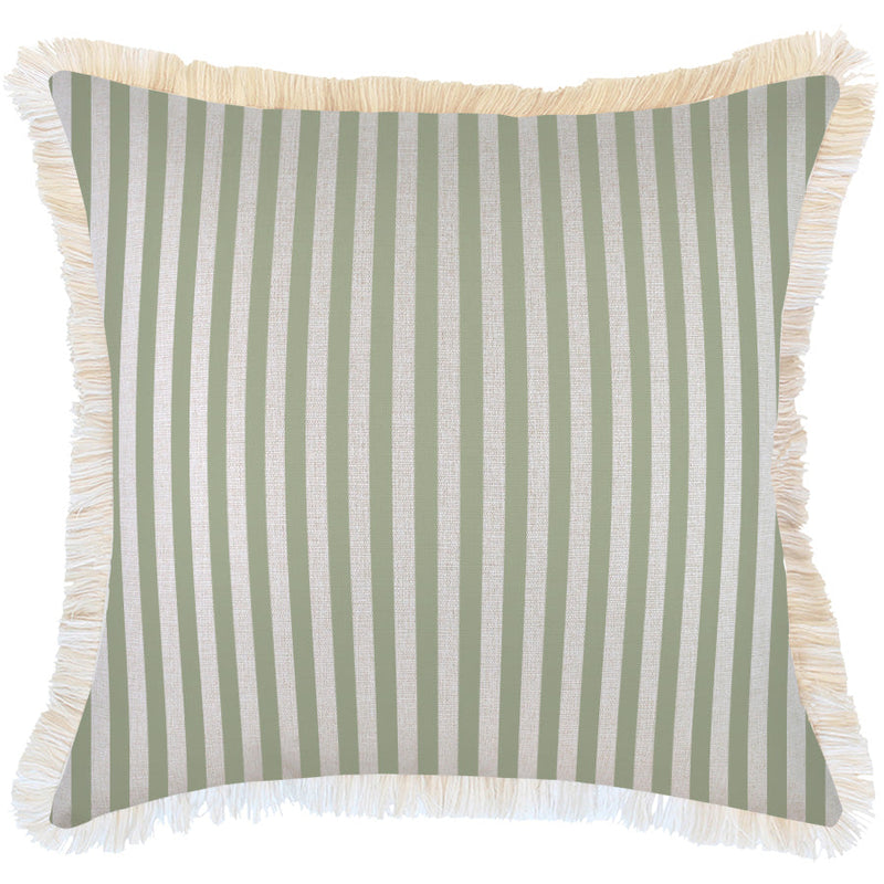 Cushion Cover-Coastal Fringe-Candy Stripe Sage-60cm x 60cm