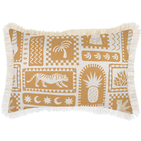 Cushion Cover-Coastal Fringe-Casa Palms Gold White-35cm x 50cm