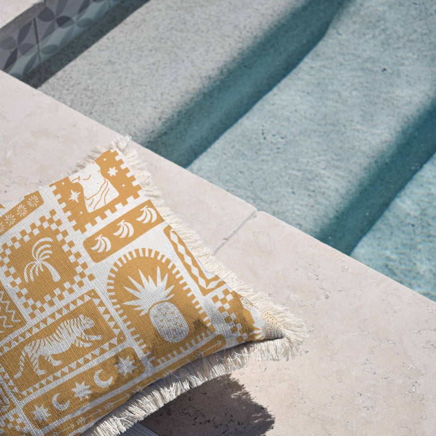 Cushion Cover-Coastal Fringe-Naxos Mustard-45cm x 45cm