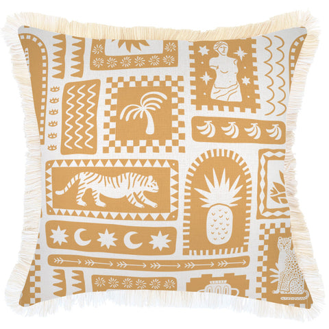Cushion Cover-Coastal Fringe-Casa Palms Gold White-35cm x 50cm