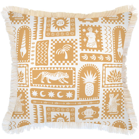 Cushion Cover-Coastal Fringe-Casa Palms Gold White-35cm x 50cm