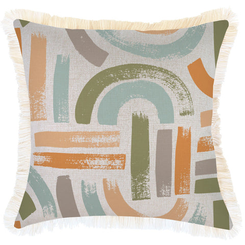 Cushion Cover-Coastal Fringe Deck-Stripe-Beige-45cm x 45cm