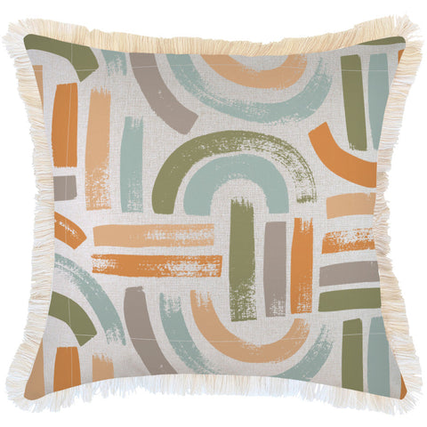 Cushion Cover-Coastal Fringe Deck-Stripe-Beige-45cm x 45cm