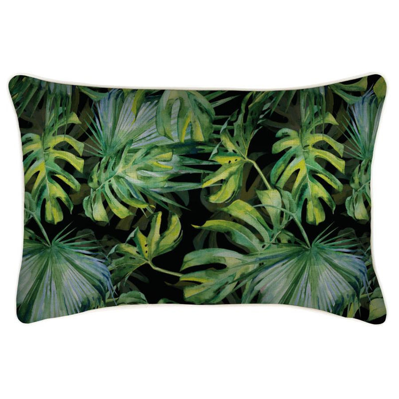 Indoor Outdoor Cushion Cover-With Piping-Botanical Black-35cm x 50cm