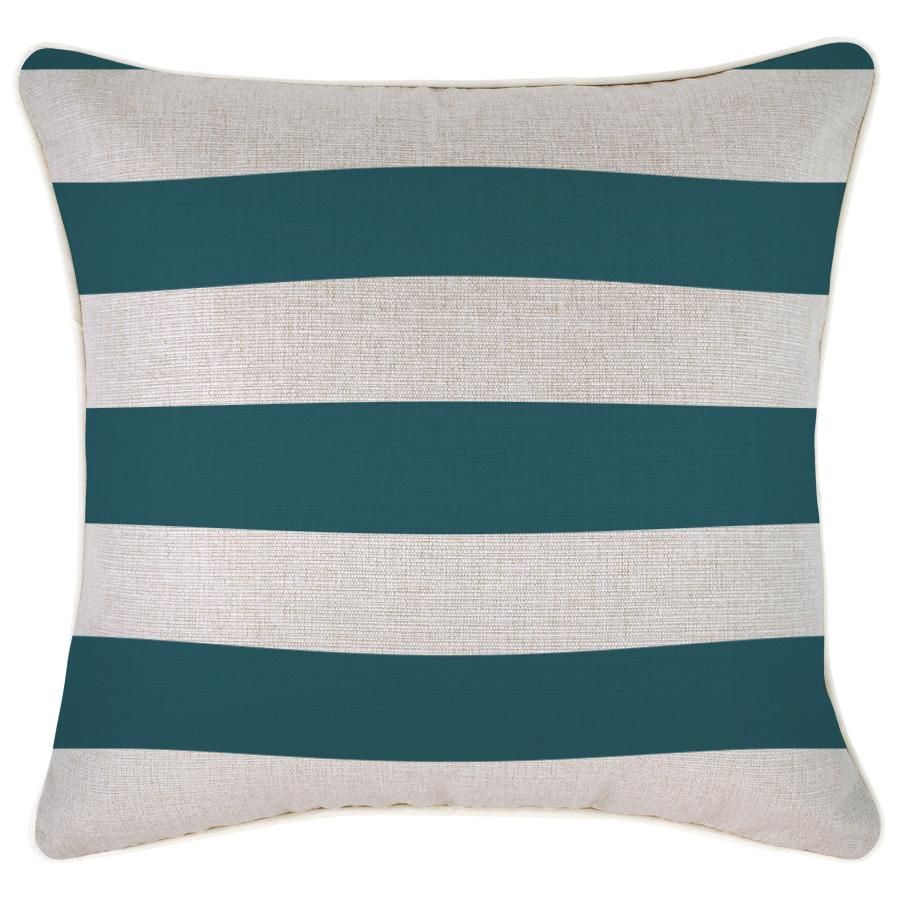 Cushion Cover-With Piping-Deck Stripe Teal / Natural Base-45cm x 45cm