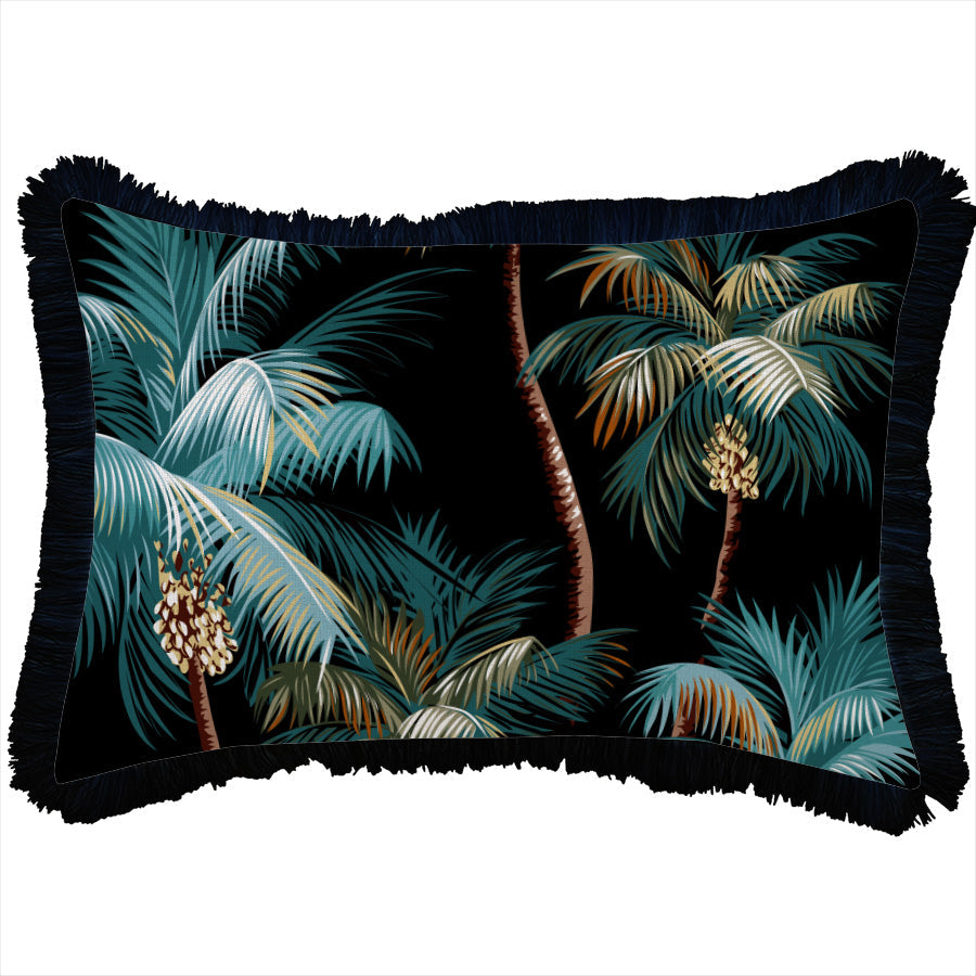 Indoor Outdoor Cushion Cover Palm Trees Black CoastalFringeBlack