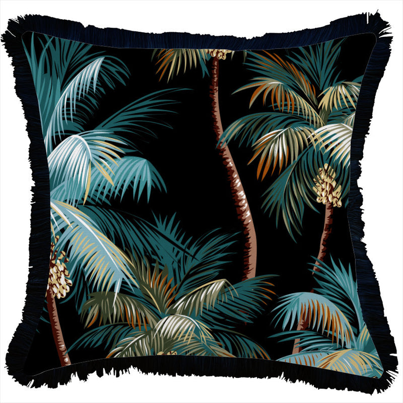 Indoor Outdoor Cushion Cover Palm Trees Black CoastalFringeBlack