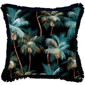 Indoor Outdoor Cushion Cover Palm Trees Black CoastalFringeBlack